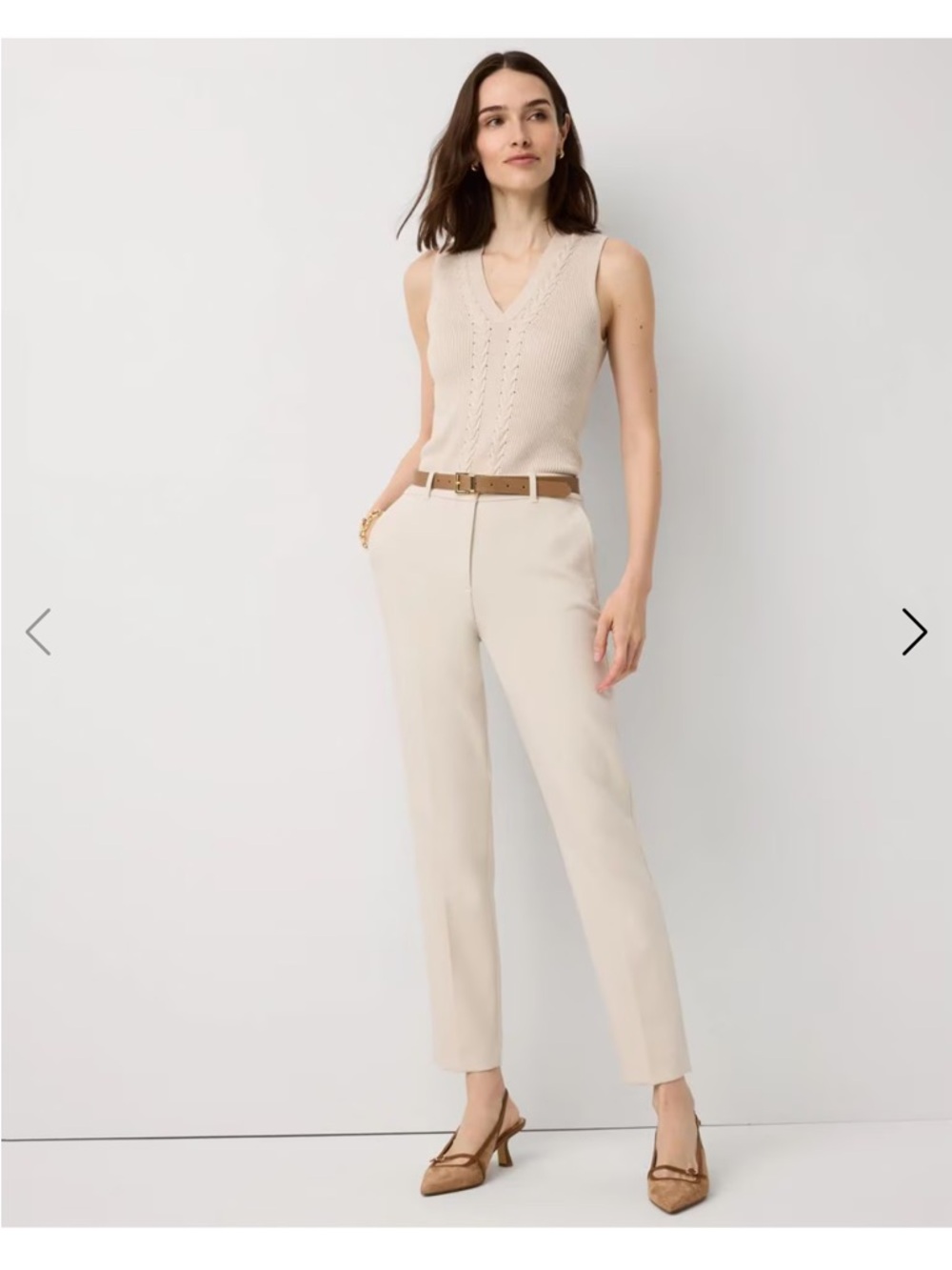 White House Black Market Elle Slim Beige Straight-Leg pants, 8, tan